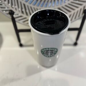 New Starbucks White Travel Tumbler with Black Lid